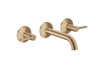 AXOR One 3-hole basin mixer for concealed installation wall-mounted with spout 160 mm and lever handles I Brushed Bronze  by  AXOR