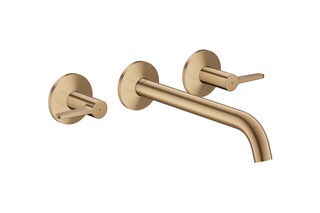 AXOR One 3-hole basin mixer for concealed installation wall-mounted with spout 220 mm and lever handles I Brushed Bronze  by  AXOR