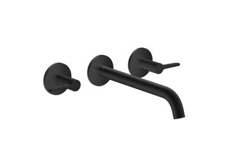 AXOR One 3-hole basin mixer for concealed installation wall-mounted with spout 220 mm and lever handles I Matt Black  by  AXOR