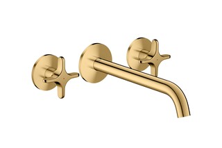 AXOR One 3-hole bath mixer for concealed installation wall-mounted with cross handles I Polished Gold Optic  by  AXOR