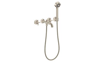 AXOR One 3-hole bath mixer for concealed installation wall-mounted with cross handles and hand shower I Brushed Nickel  by  AXOR