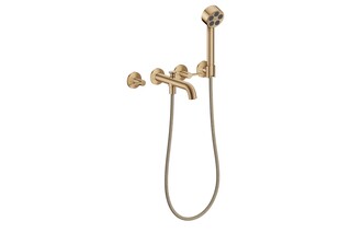 AXOR One 3-hole bath mixer for concealed installation wall-mounted with lever handles and hand shower I Brushed Bronze  by  AXOR