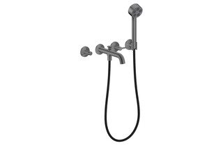 AXOR One 3-hole bath mixer for concealed installation wall-mounted with lever handles and hand shower I Brushed Black Chrome  by  AXOR