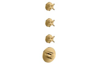 AXOR One Thermostatic module for concealed installation for 3 functions with cross handle I Polished Gold Optic  by  AXOR