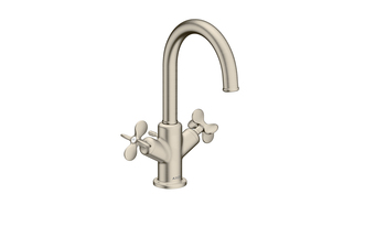 AXOR Archivio 2-Griff Waschtischarmatur 170 mit Kreuzgriffen und Zugstangen-Ablaufgarnitur | Brushed Nickel