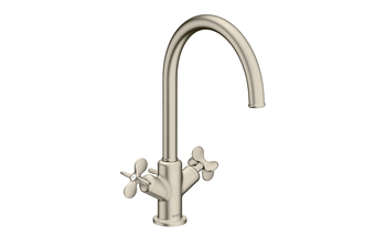 AXOR Archivio 2-Griff Waschtischarmatur 210 mit Kreuzgriffen und Zugstangen-Ablaufgarnitur | Brushed Nickel
