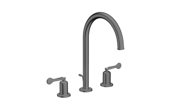 AXOR Archivio 3-Loch Waschtischarmatur 190 mit Hebelgriffen und Zugstangen-Ablaufgarnitur | Brushed Black Chrome