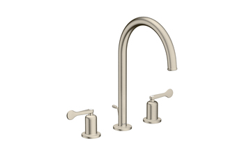 AXOR Archivio 3-Loch Waschtischarmatur 190 mit Hebelgriffen und Zugstangen-Ablaufgarnitur | Brushed Nickel