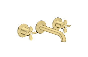 AXOR Archivio 3-Loch Waschtischarmatur Unterputz für Wandmontage mit Auslauf 160 mm und Kreuzgriffen | Brushed Brass