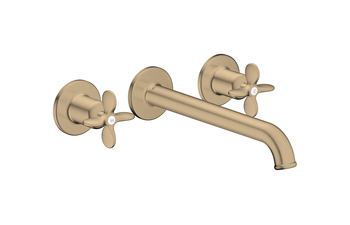 AXOR Archivio 3-Loch Waschtischarmatur Unterputz für Wandmontage mit Auslauf 220 mm und Kreuzgriffen | Brushed Bronze