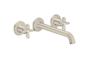 AXOR Archivio 3-Loch Waschtischarmatur Unterputz für Wandmontage mit Auslauf 220 mm und Kreuzgriffen | Brushed Nickel