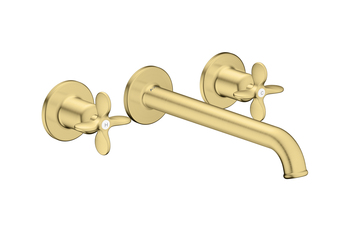 AXOR Archivio 3-Loch Waschtischarmatur Unterputz für Wandmontage mit Auslauf 220 mm und Kreuzgriffen | Brushed Brass