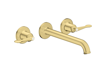 AXOR Archivio 3-Loch Waschtischarmatur Unterputz für Wandmontage mit Auslauf 220 mm und Hebelgriffen | Brushed Brass