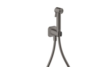 AXOR Bidette Showers Bidette Handbrause 1jet softsquare für Kaltwasser mit Brausehalter und Brauseschlauch 1,25 m I Brushed Black Chrome