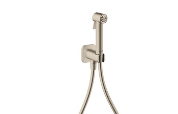 AXOR Bidette Showers Bidette Handbrause 1jet softsquare für Kaltwasser mit Brausehalter und Brauseschlauch 1,25 m I Brushed Nickel