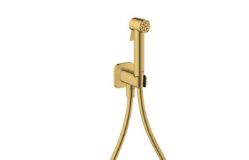 AXOR Bidette Showers Bidette Handbrause 1jet softsquare für Kaltwasser mit Brausehalter und Brauseschlauch 1,25 m I Polished Gold Optic