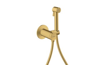 AXOR Bidette Showers Bidette Handbrause 1jet rund für Mischwasser mit Brausehalter und Brauseschlauch 1,25 m I Polished Gold Optic