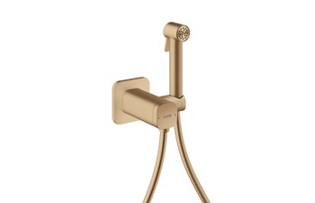 AXOR Bidette Showers Bidette Handbrause 1jet softsquare für Mischwasser mit Brausehalter und Brauseschlauch 1,25 m I Brushed Bronze