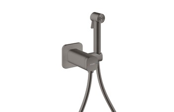 AXOR Bidette Showers Bidette Handbrause 1jet softsquare für Mischwasser mit Brausehalter und Brauseschlauch 1,25 m I Brushed Black Chrome