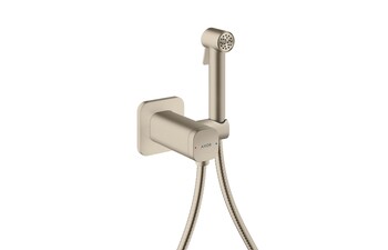 AXOR Bidette Showers Bidette Handbrause 1jet softsquare für Mischwasser mit Brausehalter und Brauseschlauch 1,25 m I Brushed Nickel