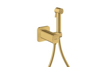 AXOR Bidette Showers Bidette Handbrause 1jet softsquare für Mischwasser mit Brausehalter und Brauseschlauch 1,25 m I Polished Gold Optic
