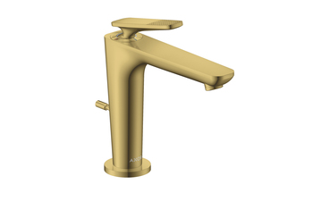 AXOR Citterio C Einhebel-Waschtischmischer 125 mit CoolStart und Zugstangen-Ablaufgarnitur - Cubic cut | Polished Gold Optic