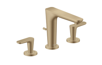 AXOR Citterio C 3-Loch Waschtischarmatur 125 mit Zugstangen-Ablaufgarnitur - Cubic cut | Brushed Bronze