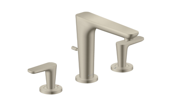 AXOR Citterio C 3-Loch Waschtischarmatur 125 mit Zugstangen-Ablaufgarnitur - Cubic cut | Brushed Nickel