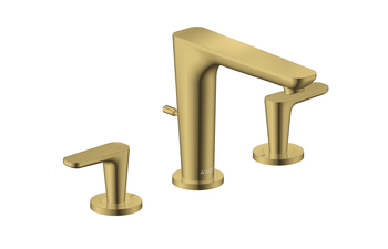 AXOR Citterio C 3-Loch Waschtischarmatur 125 mit Zugstangen-Ablaufgarnitur - Cubic cut | Polished Gold Optic