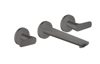 AXOR Citterio C 3-Loch Waschtischarmatur Unterputz für Wandmontage mit Auslauf 195 mm - Cubic cut | Brushed Black Chrome