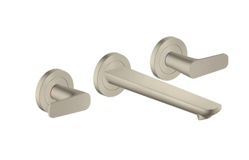 AXOR Citterio C 3-Loch Waschtischarmatur Unterputz für Wandmontage mit Auslauf 195 mm - Cubic cut | Brushed Nickel