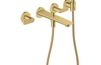 AXOR Citterio C 3-Loch Wannenmischer Unterputz für Wandmontage mit Handbrause - Cubic cut | Polished Gold Optic