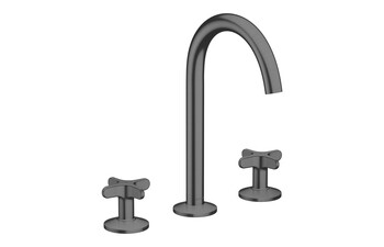 AXOR One 3-hole basin mixer 170 with cross handles and push-open waste set I Brushed Black Chrome