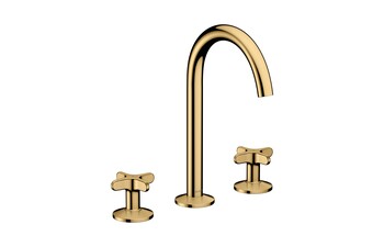 AXOR One 3-hole basin mixer 170 with cross handles and push-open waste set I Polished Gold Optic
