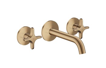 AXOR One 3-hole basin mixer for concealed installation wall-mounted with spout 160 mm and cross handles I Brushed Bronze