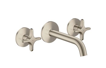 AXOR One 3-hole basin mixer for concealed installation wall-mounted with spout 160 mm and cross handles I Brushed Nickel