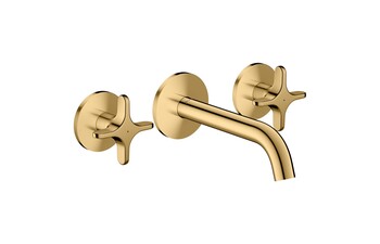 AXOR One 3-hole basin mixer for concealed installation wall-mounted with spout 160 mm and cross handles I Polished Gold Optic