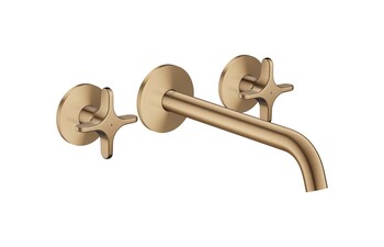 AXOR One 3-hole basin mixer for concealed installation wall-mounted with spout 220 mm and cross handles I Brushed Bronze