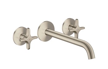 AXOR One 3-hole basin mixer for concealed installation wall-mounted with spout 220 mm and cross handles I Brushed Nickel