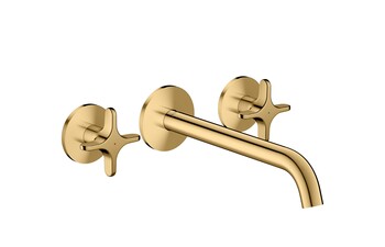AXOR One 3-hole basin mixer for concealed installation wall-mounted with spout 220 mm and cross handles I Polished Gold Optic