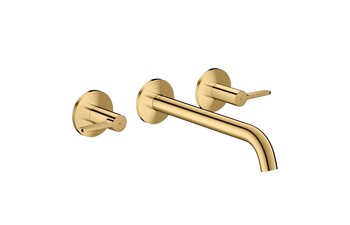 AXOR One 3-hole basin mixer for concealed installation wall-mounted with spout 220 mm and lever handles I Polished Gold Optic