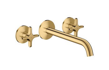 AXOR One 3-hole bath mixer for concealed installation wall-mounted with cross handles I Polished Gold Optic