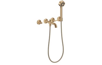AXOR One 3-hole bath mixer for concealed installation wall-mounted with lever handles and hand shower I Brushed Bronze