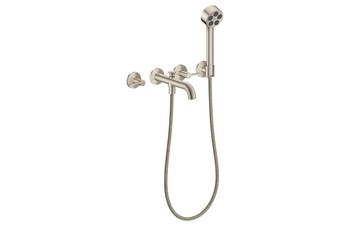 AXOR One 3-hole bath mixer for concealed installation wall-mounted with lever handles and hand shower I Brushed Nickel
