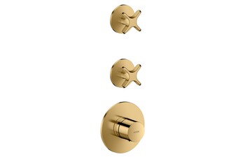 AXOR One Thermostatic module for concealed installation for 2 functions with cross handle I Polished Gold Optik
