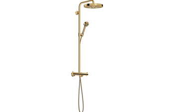 AXOR One Showerpipe with thermostat and overhead shower 280 1jet EcoSmart I Polished Gold Optic