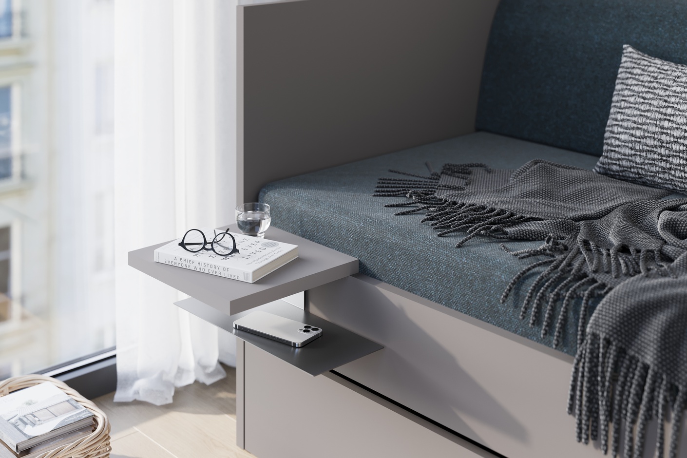 Mm 2026 CORNER Bed 205x95x92cm RAL7044 unitfarbe Milieubild MLF02