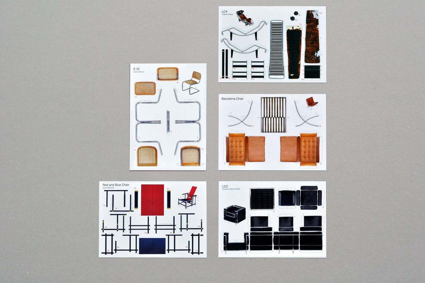 postkarten set 3 / classical furniture by le corbusier etc.