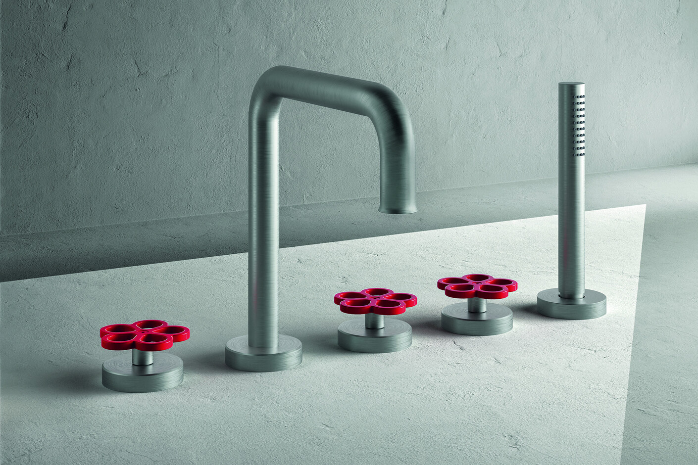 AW/EX PIPE Boffi Fantini Aboutwater / Wannenrandmischer - Edelstahl Gebürstet/Rot