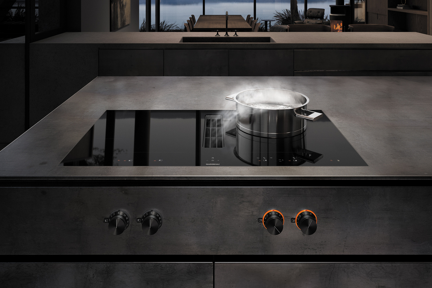 Flex induction cooktops with integrated ventilation
